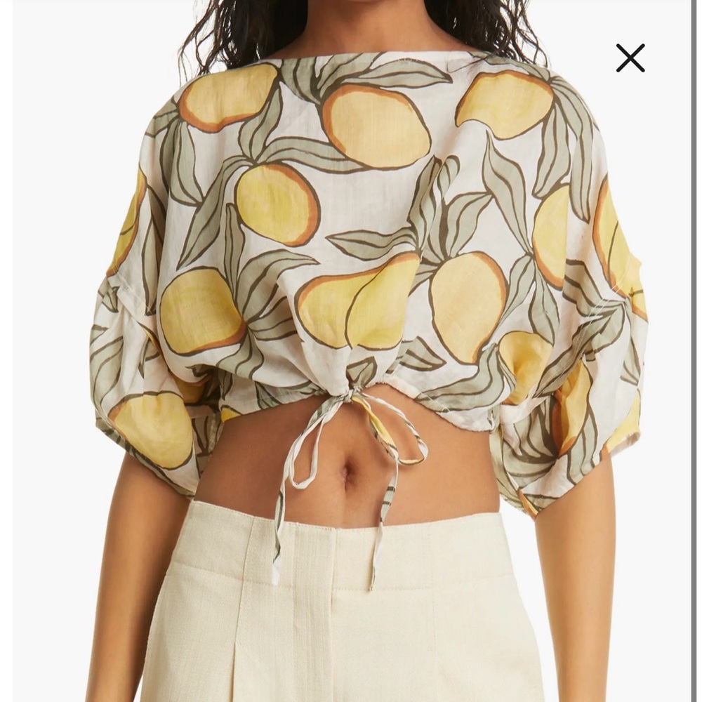 NWT Rebecca Taylor | Lemon-Print Drawstring Crop Blouse‎ 🍋 reg $245 size M - Picture 5 of 11